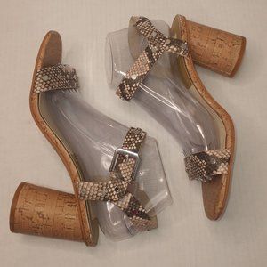 Dolce Vita Jalina Studded Ankle Strap Snake Print Cork Heel Sandals